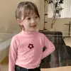 Y2585 # Camiseta Base Gruesa de Cuello Semi Alto para Niñas para Otoño e Invierno, Ropa Interior Infantil, Top de Principios de Otoño para Niños Mayores.