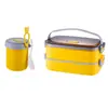 Caixa de almoço de aço inoxidável 304 dupla caixa bento de PP copo para almoço e iogurte recipiente para salada copo a vácuo micro-ondas transfronteiriço