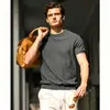 Camiseta de Tricô Manga Curta Masculina, Listrada Slim Fit, Estilo Old Money, Camada Interna para Terno, Seda de Gelo, Verão, Fábrica de Atacado Transfronteiriço