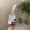 Sandalias de tacón alto de encaje, nuevo estilo de verano adelgazante, zapatos de tacón alto con lazo estilo hada, sandalias de tacón de aguja peep-toe estilo francés