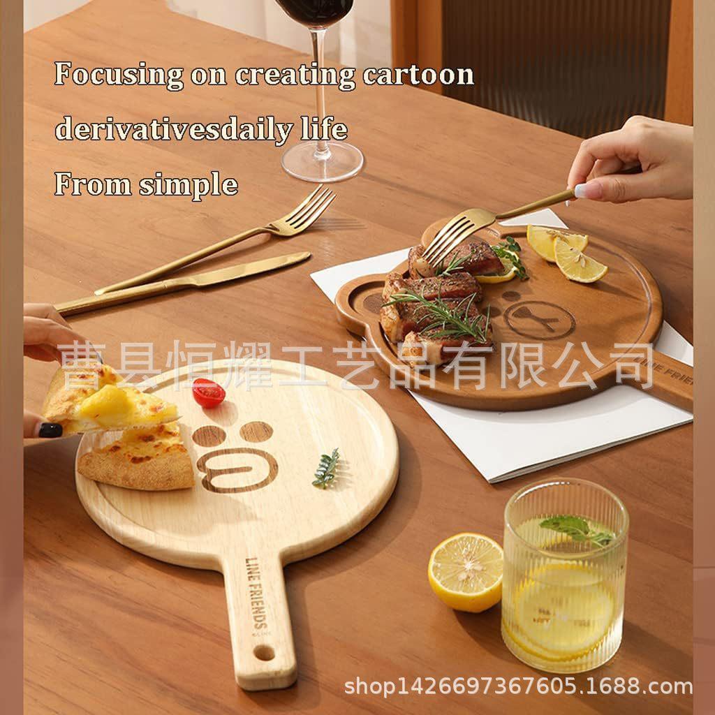 木质披萨盘 卡通可爱牛排板实木儿童辅食早餐托 简约下午茶水果