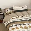 Juego de ropa de cama de cuatro piezas de algodón puro estilo japonés, apto para todas las estaciones, funda de edredón de algodón puro, protector de colchón, sábana, juego de tres piezas para estudiantes