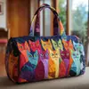 Bolsa de Viaje de Algodón Acolchado Estilo Nuevo 3D Marca Independiente Serie Gato 3 Bolso de Mano con Estampado de Moda para Mujer