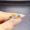 Anillo Popular de Zafiro Amarillo Natural al por Mayor de Fábrica Plata S925 Incrustado Piedra Principal 4*5 Joyería de Lujo Venta Directa de Fábrica