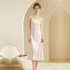 Pijama de tirantes de talla grande transfronterizo para mujer, verano para mujer, camisón de seda de hielo, sexy falda larga con abertura