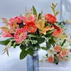 Fornecimento direto da fábrica rosa simulação Lírio 9 rosas buquê de flores artificiais adereços de palco de casamento decoração flores artificiais simulação