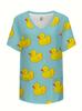 Verano Verde Menta Hombro Slim Cuello en V Manga Corta Uniforme Médico de Enfermera Estampado 3D Pato de Dibujos Animados