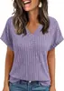Verano 2026 Nuevo Estilo Europeo y Americano Amazon Transfronterizo Tallas Grandes Moda Femenina Casual Color Sólido Cepillado Cuello en V Manga Corta Camiseta