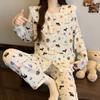 Nova gola de boneca de renda de desenho animado algodão nuvem manga longa pijama feminino primavera outono inverno doce vento roupas de casa atacado