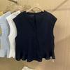Camisola Estilo Dopamina Top sin Mangas de Algodón y Lino con Dobladillo Fruncido Camisa de Botones Frontales Camiseta Nueva de Verano