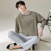 2026 Novo Estilo Masculino Tamanho Grande Primavera/Outono Manga Longa Calça Longa Algodão Puro Gola Redonda Suéter Roupa de Casa