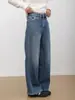 Jeans de Pierna Ancha con Bordado de Lazo Navideño Nuevo Invierno 2025 Pantalones Rectos Adelgazantes Forrados de Polar para Mujer