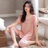 Pijama de Verano para Mujer Modal Manga Corta Pantalón Capri Delgado Estilo Dulce 2026 Nuevo Ropa de Casa de Verano