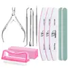 Set Completo de Herramientas para Manicura, Tijeras para Cutículas, Empujador de Cutículas, Lima de Uñas, Esponja, Bloque Pulidor, Set de Cuidado de Manicura para el Hogar