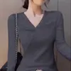 Camiseta de Manga Larga con Cuello Redondo Estilo Nuevo Primavera y Otoño Pura Deseo Capa Base Adelgazante Favorecedor Nicho Superior Capa Base para Mujer Ropa Interior de Otoño