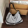 Bolsa de lona listrada estilo coreano para mulheres, novo modelo 2026, bolsa tote casual de grande capacidade, bolsa de ombro descontraída e casual