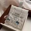 Pendientes Largos de Gancho con Flor Grande de Diamante Azul de Doble Cara Estilo Francés para Mujer, Pendientes Colgantes de Estilo Vacacional Modernos y Claros, Aretes de Presión y Accesorios para Orejas
