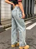 Jeans de mujer transfronterizos, rotos vintage, nostálgicos, lavado 26, corte recto holgado, estilo europeo y americano, estilo callejero T