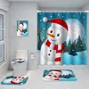 Serie de Decoración Navideña Cortina de Ducha Baño de Hotel Pintura de Decoración Navideña Cortina de Ducha Impermeable sin Perforaciones Juego de Alfombrilla de Baño