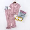 Jersey fino de verano para mujer, pantalones cortos de manga corta con almohadilla para el pecho, traje informal holgado y sencillo para usar en casa