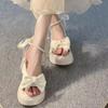 Sandalias de Vacaciones de Princesa Estilo Coreano para Mujer Verano 2025 Nuevo Lazo Suela Gruesa Estilo Hada con Falda Zapatos Romanos