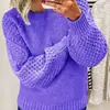 Suéteres de punto de color liso europeos y americanos de Amazon transfronterizos para mujer, nuevo suéter de punto de cuello redondo de manga larga de otoño e invierno, versátil