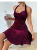 Novedad Primavera y Verano 2026 Ropa Femenina Transfronteriza de Amazon Estilo Sexy Europeo y Americano Vestido Halter de Terciopelo Mini Falda de Fiesta