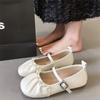 Sapatos Femininos Mary Shallow 2025 Nova Coleção Primavera e Outono Sapatos Flats Loafers de Noite Estilo Francês com Solado Macio Sapatos Pequenos de Couro Prateados para Mulheres