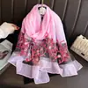 Novo elegante lenço de seda bordado all-match feminino fino organza bordado gaze elegante xale de dupla finalidade