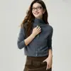 Nuevo cárdigan de punto 100% cachemira de cuello alto Otoño/Invierno para mujer, con botones, borde enrollado, versátil, suéter suave de punto, abrigo