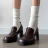 Zapatos Mary Jane retro de tacón alto para mujer, mocasines de tacón grueso de corte profundo, zapatos de cuero de estilo británico con suela gruesa y punta cuadrada