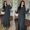 Roupa de maternidade para outono e inverno, novo suéter de tricô solto estilo coreano com meia-botoadura, saia de maternidade, conjunto casual em estilo descontraído