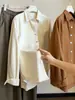 Camisa de algodón lavada vintage estilo coreano con cuello polo de manga larga para mujer, nueva de otoño, corte holgado, versátil, casual, tipo chaqueta, top
