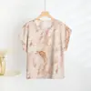 Top Jacquard Soltinho de Manga Curta Estilo Algodão Seda Tamanho Grande Novo Estilo Verão 2025 Gola Redonda Soltinha Estampa Floral