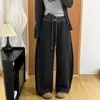Pantalones de Lana con Bloques de Color de Plátano para Mujer Invierno Nuevo con Felpa Pantalones Casuales de Pierna Ancha Deportivos Sueltos Modernos Versátiles Pantalones Scimitar