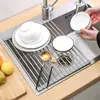 Escurridor de Platos Plegable y Enrollable Multifuncional de Acero Inoxidable para Cocina, Almacenamiento de Verduras y Frutas