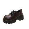 Zapatos de vestir, mocasines de plataforma, estilo preppy británico, de moda, colección de otoño 2026, tacón grueso, con cordones, zapatos pequeños de cuero, zapatos de suela gruesa para mujer