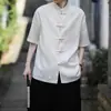 Camisa de Botones Estilo Chino para Hombre Traje Tang de Manga Corta para Hombre 2025 Verano Nueva Camisa Casual Estilo Chino Mejorada Dinastía Han