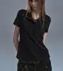 Top Y2K Americano Harajuku Estilo Dark Manga Curta Slim Rebites Metálicos Gola Lapela Meio Botão Camiseta Atacado