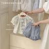 Tong Xingyuan Camisa de Boneca com Renda para Crianças Nova Blusa Floral de Verão para Meninas e Bebês Conjunto de Duas Peças com Shorts Estilo Ocidental