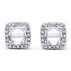 Plata de Ley S925 Diseño de Moda Japonés y Coreano Incrustado Redondo con Forma de Huevo Zirconia Facetada Pendiente de Botón Material de Accesorios para Montura Vacía