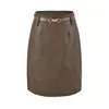 Nueva falda midi color café de otoño para mujer 2026, estilo workwear retro, femenina, elegante, adelgazante y que cubre la cadera, falda línea A