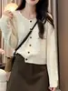 Cardigan de Tricô Feminino Outono Estilo Doce Coreano Gola Redonda Manga Longa Tamanho Plus Size MM Cheinha Emagrecedor Solto Temperamento Versátil Top