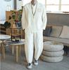 Traje Esportivo Casual de Manga Longa Estilo Chinês de Algodão e Linho Masculino Primavera e Verão 2022 Moda Calça de Perna Larga Solta Roupa Masculina de Linho