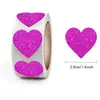 500 pegatinas/rollo pegatinas de corazón purpurina dorada purpurina plateada 12 colores brillante mate impermeable pegatinas para sellar tarjetas de regalo de felicitación