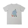 Camiseta com Estampa de Desenho Animado Azul para Mulheres, Verão Levemente Cheinha Mm, Ombro Normal, Gola Redonda, Manga Curta, Design Único, Top Casual