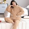 Pijama de Franela Acolchado de Invierno Nuevo Estilo Cálido para Mujer Traje de Ropa para el Hogar Exterior a Prueba de Frío de Manga Larga Espesado de Tres Capas