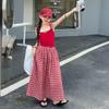 Vestidos Infantis, Roupas de Verão, Novos Looks Estilo Coreano, Saias para Meninas Maiores, Conjuntos de Saia Xadrez Vermelho para Crianças