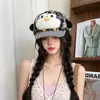 Boina de Dibujos Animados de Pingüino Linda y Dulce Estilo Japonés para Mujer, Sombrero Octogonal a Cuadros Versátil para Sombrear, Gorra de Pico para Primavera y Otoño