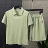 Roupa Esportiva de Linho Tencel Terno Masculino Verão Nova Moda Casual Respirável Terno Masculino Manga Curta Shorts para Homem
